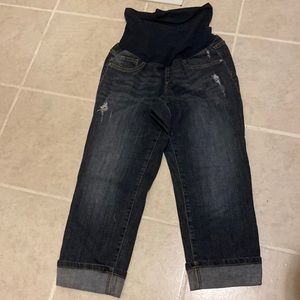 10/$10 Indigo Blue Maternity Crop Jeans Size Medium (8) popular distressed look